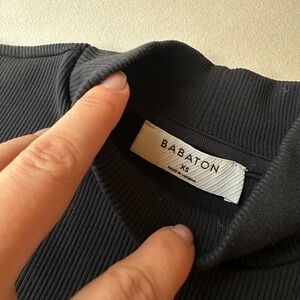 Aritzia Babaton Black Ribbed Mockneck Tee